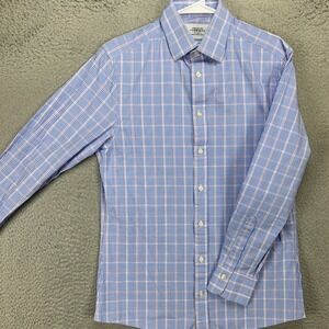 Charles Tyrwhitt Mens Dress Shirt 15-33 Blue White Plaid Button Down Slim Fit